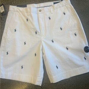 Ralph Lauren White Shorts with Navy Embroidered Polo Logos